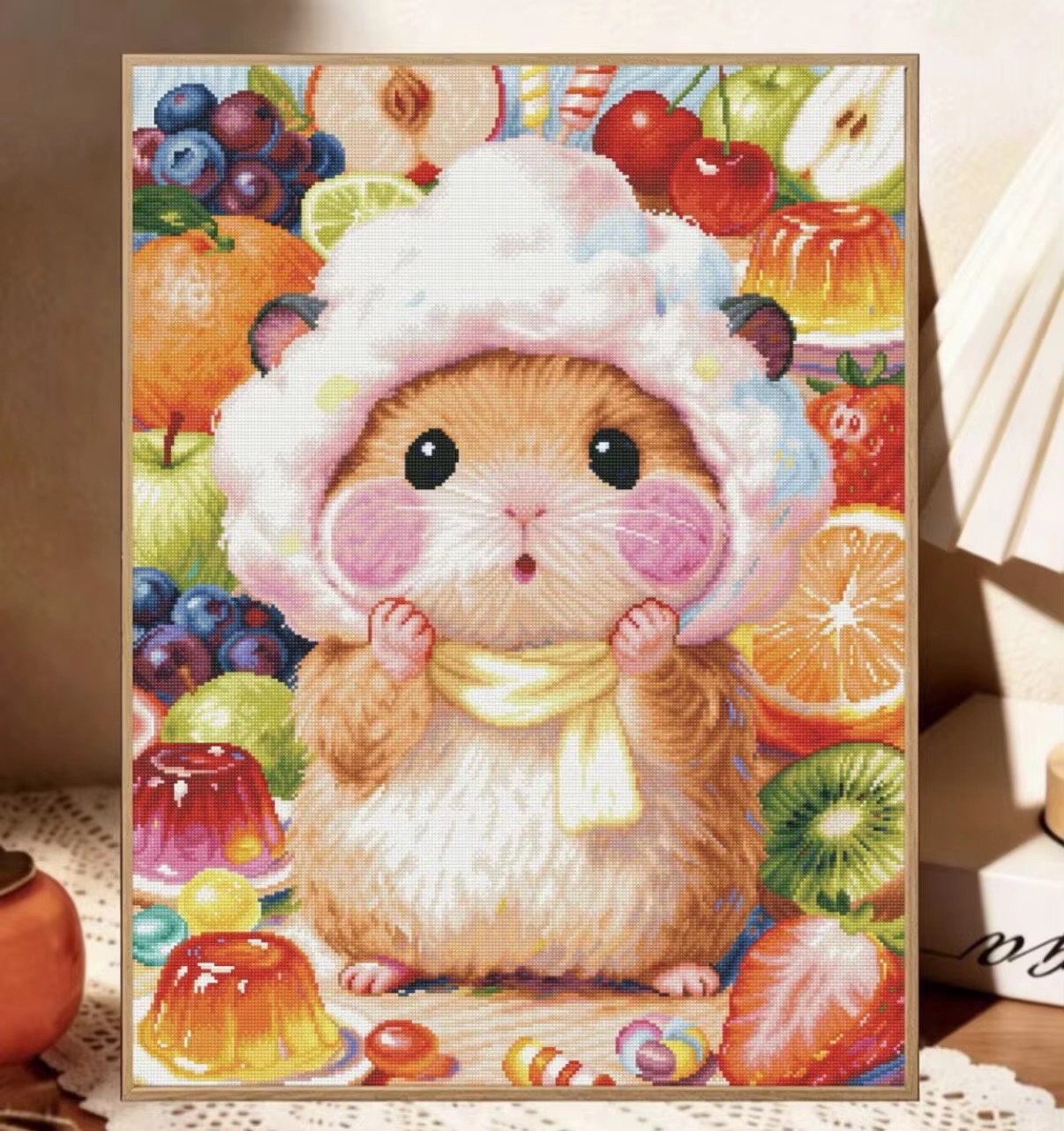 Resin Art Work - 다이아몬드 페인팅 귀여운 햄스터와 과일 젤리