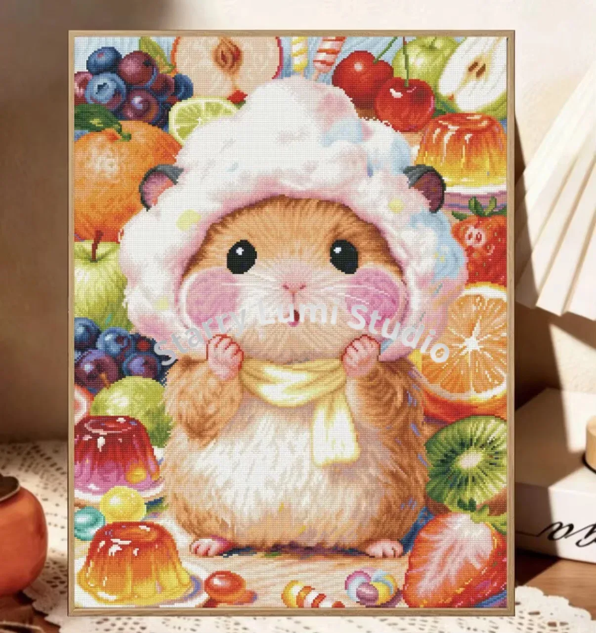 Resin Art Work - 다이아몬드 페인팅, 귀여운 햄스터와 과일, 젤리,
